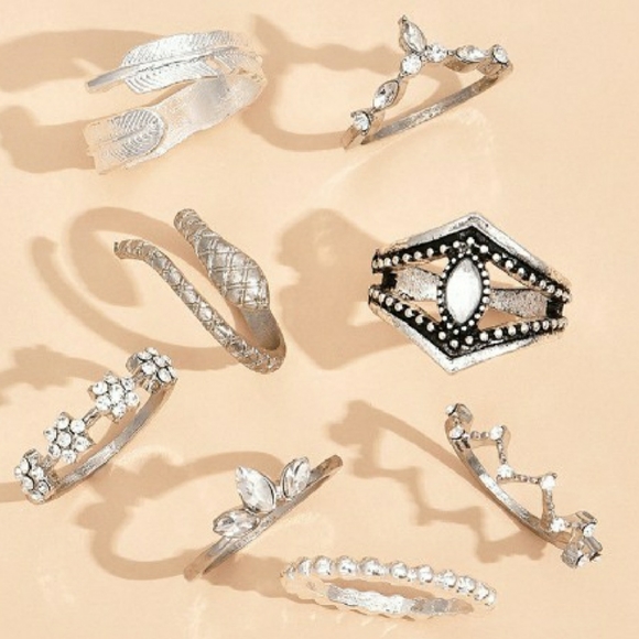 Last 1☆ 8pcs Bohemian Vintage Geometry Rhinestone Women Rings - Picture 3 of 3